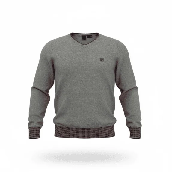 MAGLIONE IN MAGLIA FILA VINTAGE CON SCOLLO A V GRIGIO DA UOMO S