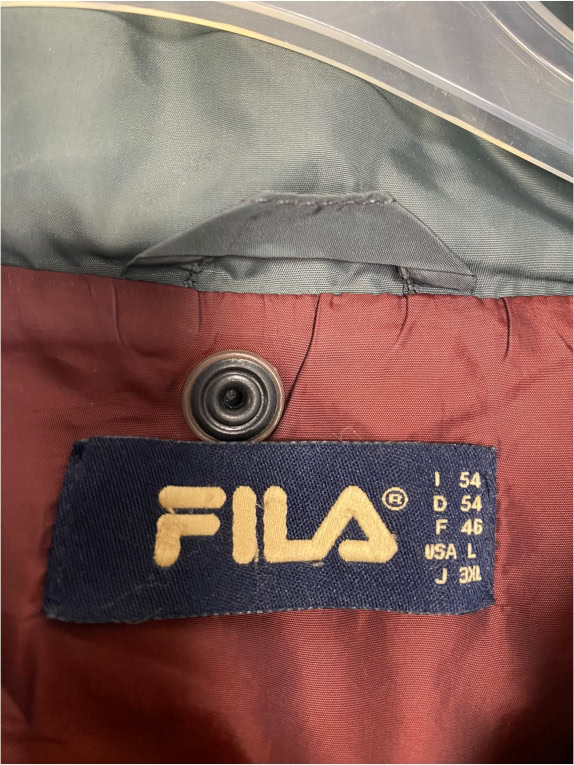 VINTAGE FILA PUFFER JACKET WITH LOGO GREY MENS L