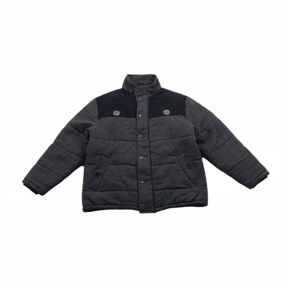VINTAGE FISHBONE QUILTED JACKET BUTTON UP GREY MEN'S XL