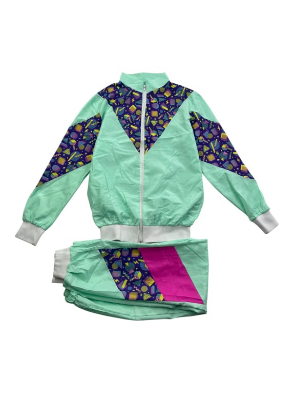 Vintage Φόρμα Σετ Tracksuit Πολύχρωμο Γεωμετρικό Μοτίβο Πράσινο Γυναικείο S