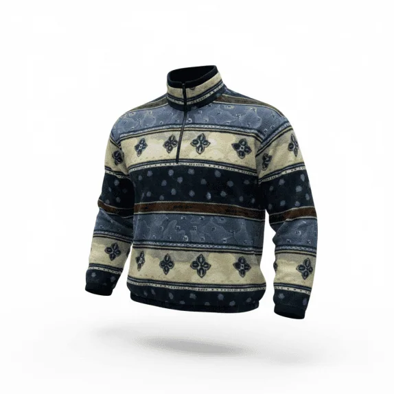 VINTAGE FORT & MADOX PATTERNED QUARTER-ZIP FLEECE MEN'S XL/XXL