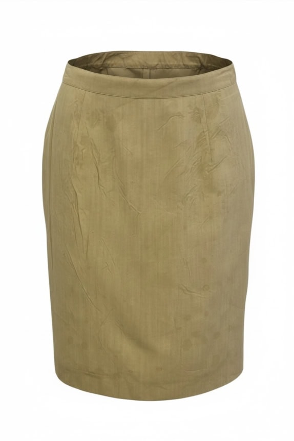 Gonna a tubino vintage con bottone perlato senape / ocra da donna M