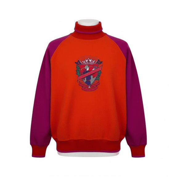 VINTAGE EMBROIDERED FLEECE SWEATSHIRT ORANGE/PURPLE MEN'S L