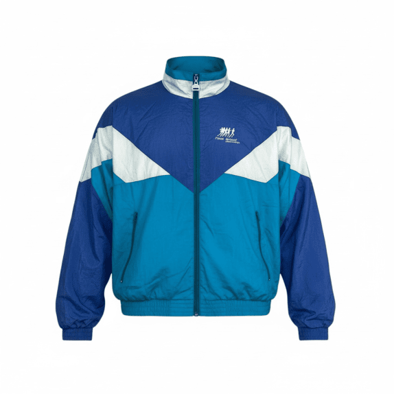 VINTAGE FRANK SHORTER ΑΘΛΗΤΙΚΟ WINDBREAKER ΜΕ ΧΡΩΜΑΤΙΚΕΣ ΑΝΤΙΘΕΣΕΙΣ ΜΠΛΕ ΑΝΔΡΙΚΟ M L