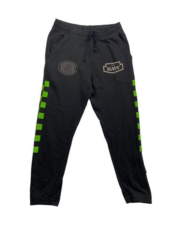 VINTAGE G-STAR RAW JOGGER SWEATPANTS WITH GRAPHIC LOGOS AND SIDE STRIPES BLACK MEN’S M