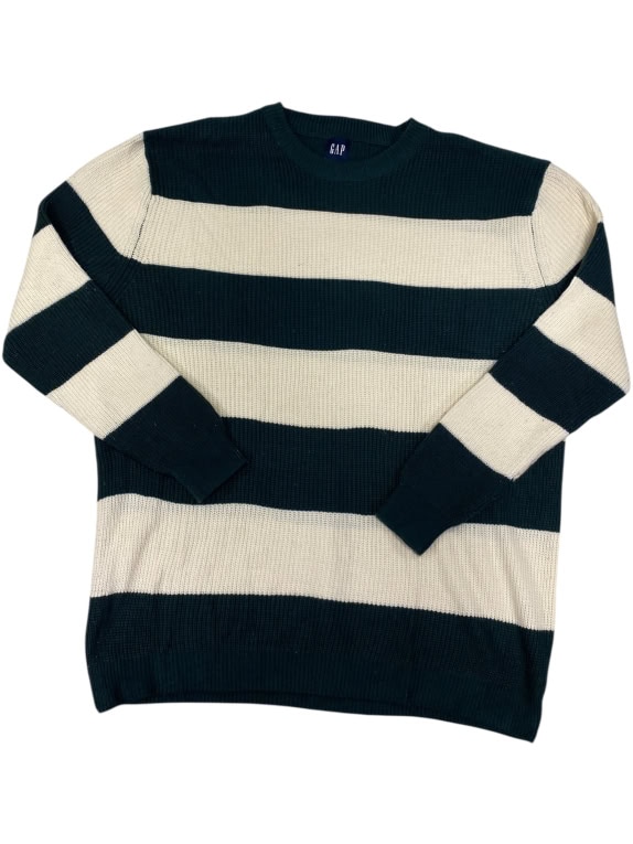 VINTAGE GAP STRIPED KNIT SWEATER GREEN WHITE MEN XL