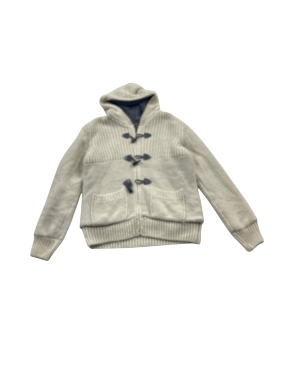 VINTAGE GAUDI JEANS KNITTED DUFFLE CARDIGAN WITH SHERPA LINING WHITE WOMEN S/M