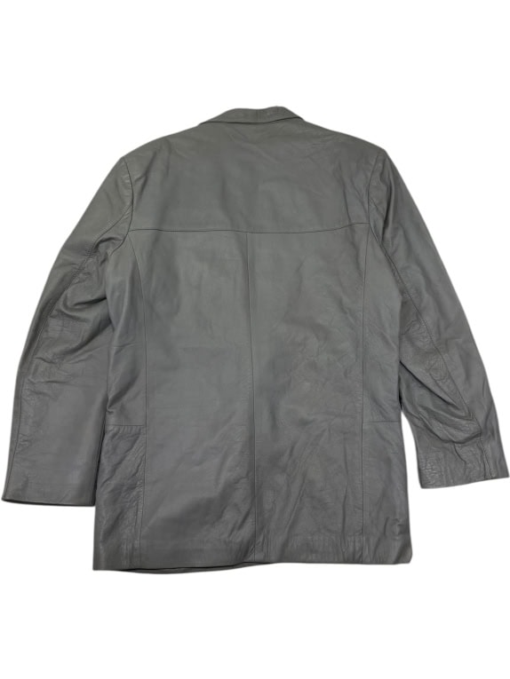 VINTAGE GREY MEN'S DOUBLE-BREASTED LEATHER BLAZER M/L