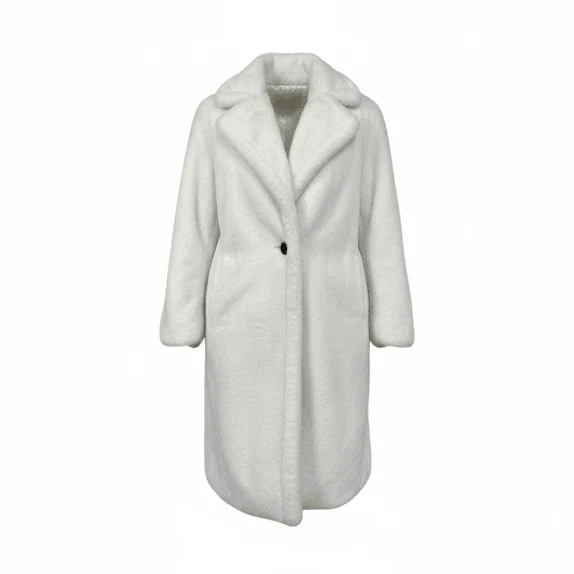 VINTAGE FAUX FUR WOMEN'S MIDI COAT IN WHITE M/L