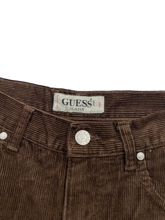 VINTAGE GUESS JEANS CORDUROY PANTS BROWN WOMEN XXS