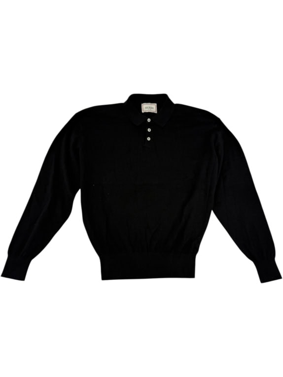 VINTAGE GUESS LONG-SLEEVE POLO SWEATER BLACK MEN'S XL