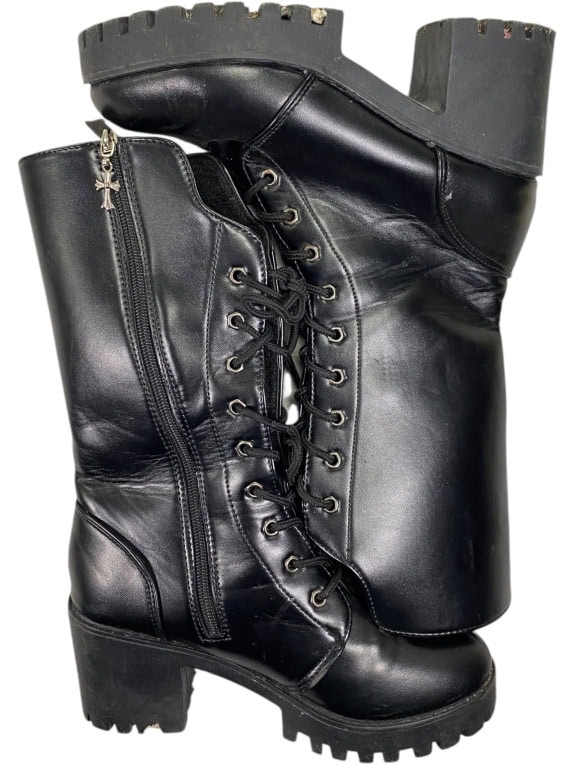 VINTAGE WOMEN'S LACE-UP CHUNKY SOLE BOOTS 40