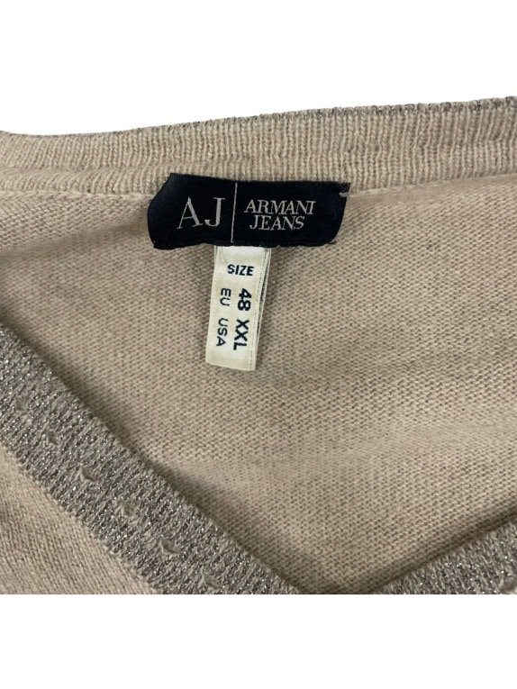 VINTAGE ΓΥΝΑΙΚΕΙΟ ARMANI JEANS ΠΟΥΛΟΒΕΡ V-NECK ΚΑΦΕ/ΜΠΕΖ