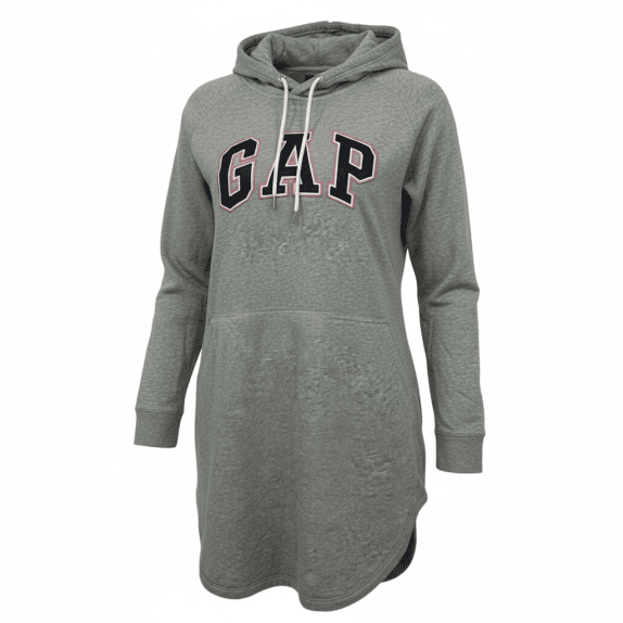 VINTAGE WOMEN'S GAP LONG HOODIE DRESS GREY SIZE M