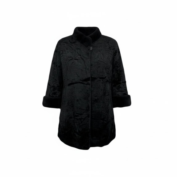 VINTAGE GIACCA DI PELLICCIA DA DONNA NERA XL