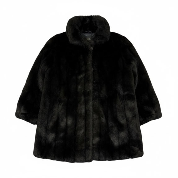 VINTAGE WOMEN'S FUR COAT SHORT BLACK XL/XXL