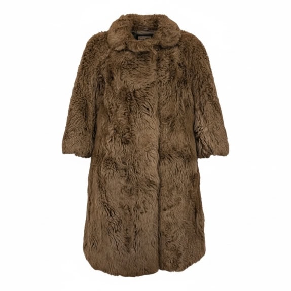 Cappotto di pelliccia da donna vintage Treffmodelle lungo marrone L/XL