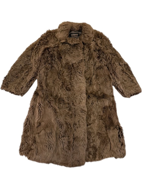 VINTAGE ΓΥΝΑΙΚΕΙΟ ΓΟΥΝΙΝΟ ΠΑΛΤΟ TREFFMODELLE ΜΑΚΡΥ ΚΑΦΕ L/XL
