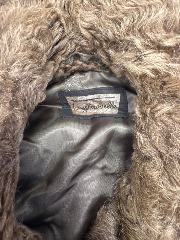 VINTAGE ΓΥΝΑΙΚΕΙΟ ΓΟΥΝΙΝΟ ΠΑΛΤΟ TREFFMODELLE ΜΑΚΡΥ ΚΑΦΕ L/XL