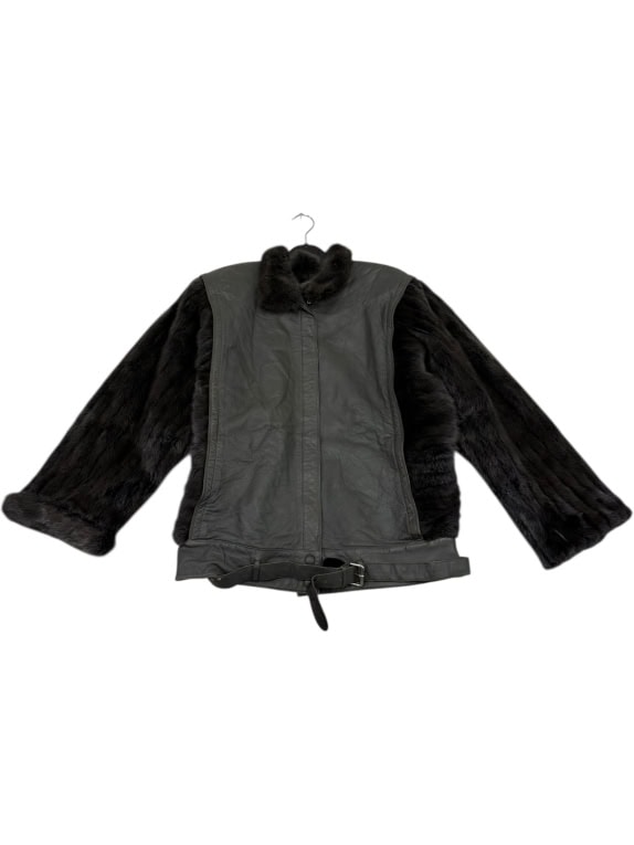 VINTAGE ΓΥΝΑΙΚΕΙΟ ΜΠΟΥΦΑΝ ΓΟΥΝΑ/ΔΕΡΜΑ ΓΚΡΙ/ΚΑΦΕ L/XL