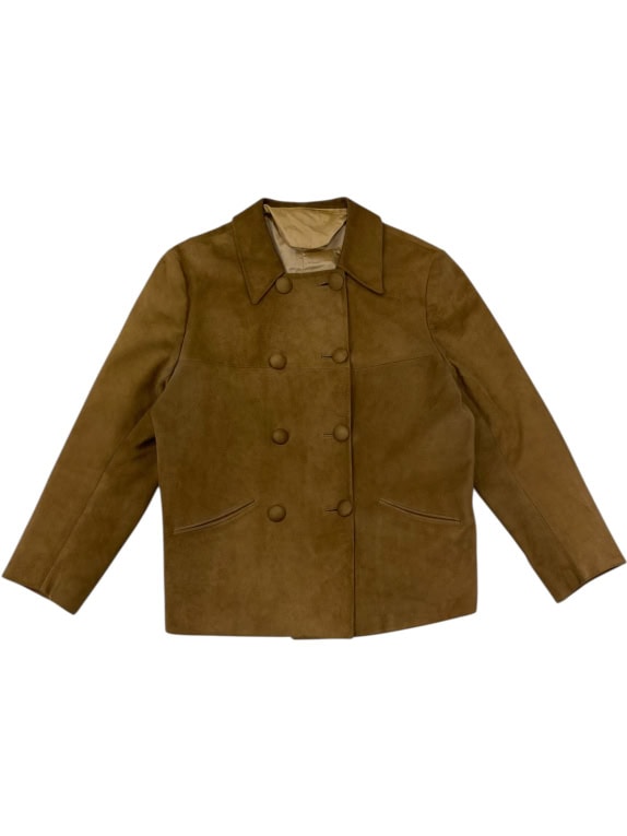 VINTAGE WOMEN'S DOUBLE-BREASTED SUEDE JACKET IN CAMEL COLOR M/L
