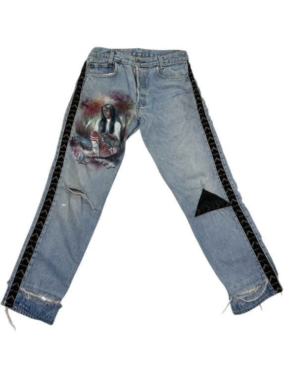 VINTAGE ΓΥΝΑΙΚΕΙΟ ΤΖΙΝ LEVI'S DENIM CUSTOM PAINTED XS