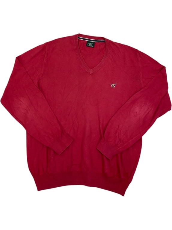 VINTAGE HENRY COTTON'S SWEATER V NECK RED MEN'S L/XL