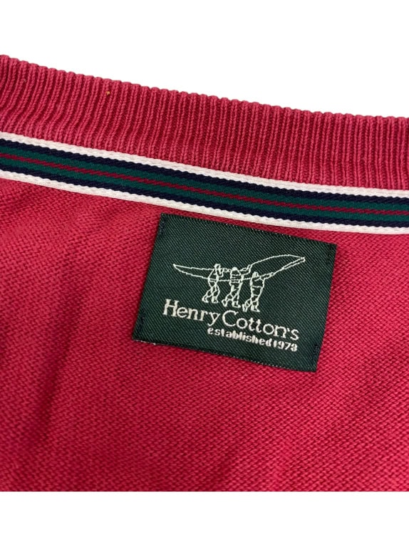 VINTAGE HENRY COTTON'S SWEATER V NECK RED MEN'S L/XL