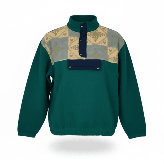 VINTAGE HIPPOPOTAMUS FLEECE ΜΠΛΟΥΖΑ ΜΕ ΣΧΕΔΙΑ ΠΡΑΣΙΝΗ ΓΥΝΑΙΚΕΙΟ L