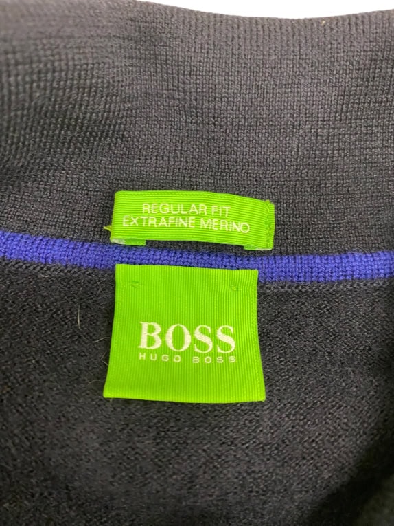 VINTAGE HUGO BOSS KNITTED POLO MERINO WOOL BLACK MEN'S S
