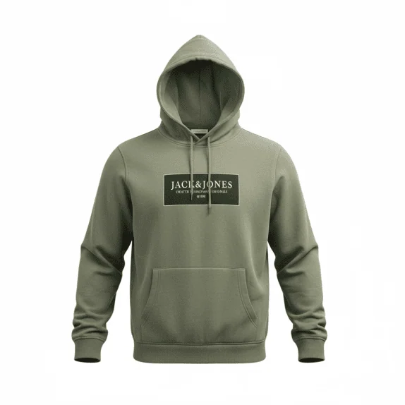 VINTAGE JACK & JONES HOODIE BOX LOGO OLIVE GREEN MEN'S L