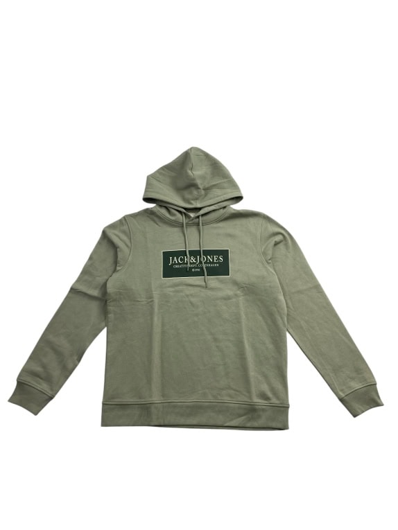 VINTAGE JACK & JONES FELPA CON CAPPUCCIO LOGO BOX VERDE OLIVA DA UOMO L