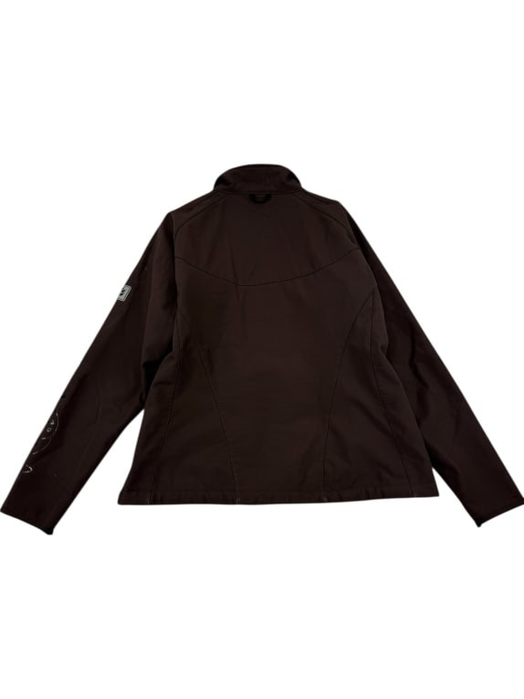 Giacca softshell vintage Jack Wolfskin marrone con dettagli fucsia da donna