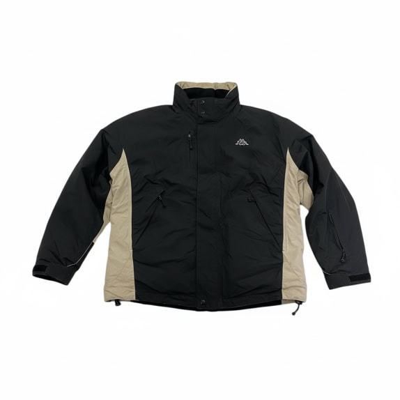 VINTAGE KAPPA OUTDOOR ΤΖΑΚΕΤ ΜΕ ΠΛΑΪΝΕΣ ΦΑΣΕΣ ΚΑΙ ΚΕΝΤΗΤΟ ΛΟΓΟΤΥΠΟ ΜΑΥΡΟ ΜΠΕΖ ΑΝΔΡΙΚΟ XXL