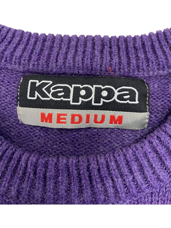 VINTAGE KAPPA MAGLIONE LAVORATO A MAGLIA CON LOGO VIOLA DA UOMO M