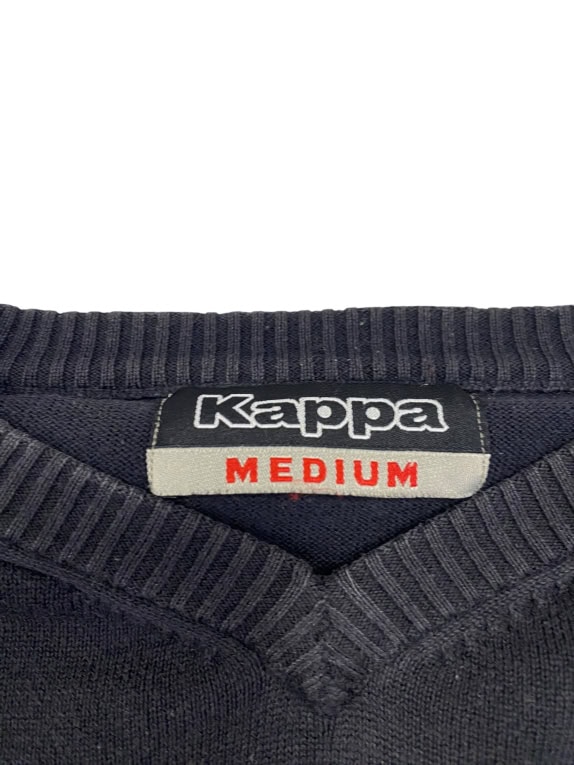 VINTAGE KAPPA V-NECK SWEATER LOGO DARK BLUE MENS M
