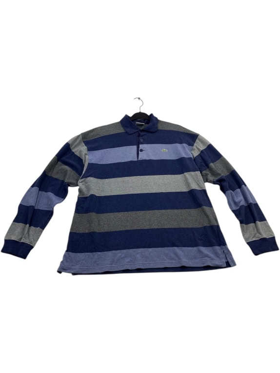 VINTAGE LACOSTE ΜΑΚΡΥΜΑΝΙΚΟ POLO ΡΙΓΕ ΜΠΛΕ ΓΚΡΙ ΑΝΔΡΙΚΟ L