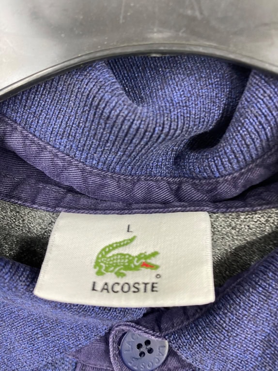 VINTAGE LACOSTE ΜΑΚΡΥΜΑΝΙΚΟ POLO ΡΙΓΕ ΜΠΛΕ ΓΚΡΙ ΑΝΔΡΙΚΟ L