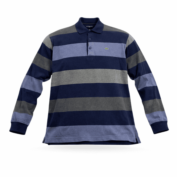 VINTAGE LACOSTE ΜΑΚΡΥΜΑΝΙΚΟ POLO ΡΙΓΕ ΜΠΛΕ ΓΚΡΙ ΑΝΔΡΙΚΟ L