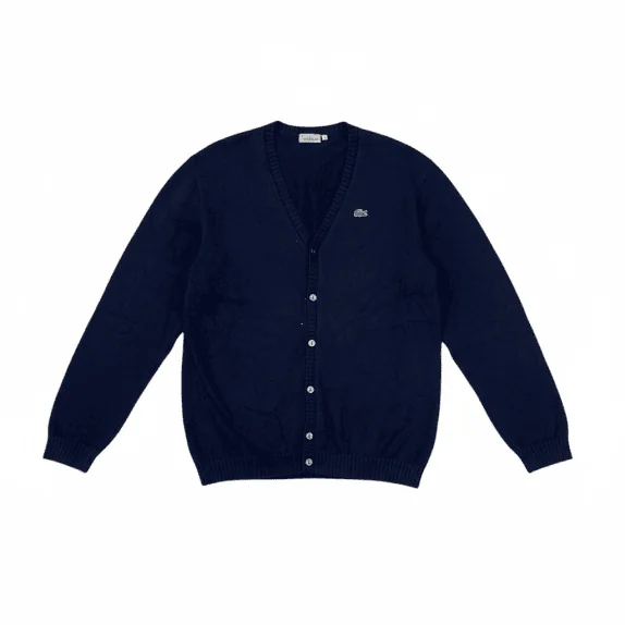 VINTAGE LACOSTE cardigan lavorato a maglia blu XS/S
