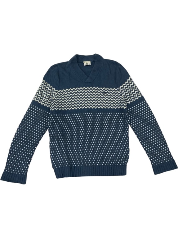 VINTAGE LACOSTE PATTERNED KNIT SWEATER BLUE M