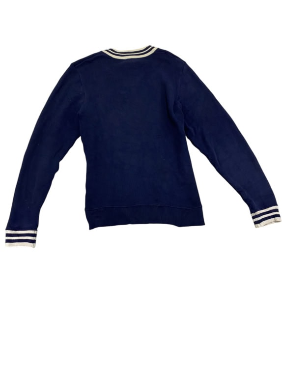 VINTAGE LACOSTE KNIT V-NECK SWEATER STRIPED DETAILS BLUE WOMEN M
