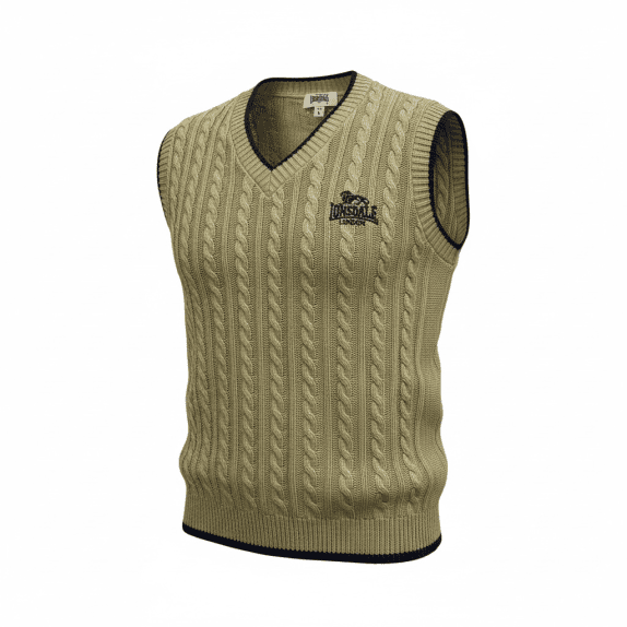 VINTAGE LONSDALE LONDON CABLE KNIT VEST EMBROIDERED LOGO BEIGE MEN'S L