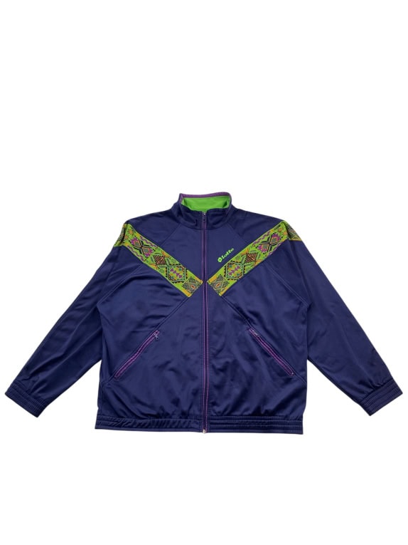 VINTAGE LOTTO "BORIS BECKER" GEOMETRIC PATTERN TRACK TOP BLUE MEN'S XXL