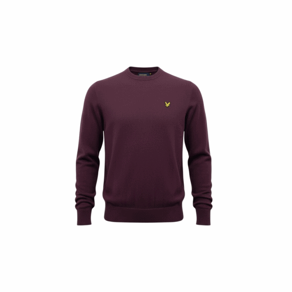 VINTAGE LYLE & SCOTT MAGLIONE LAVORATO A MAGLIA CON SCOLLO BORDEAUX DA UOMO S