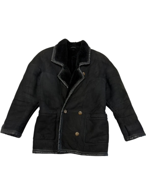 VINTAGE BLACK LEATHER MOUTON COAT M/L