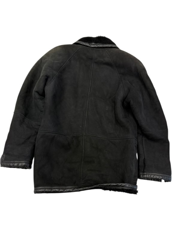VINTAGE BLACK LEATHER MOUTON COAT M/L