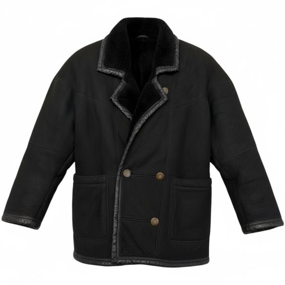 VINTAGE BLACK LEATHER MOUTON COAT M/L