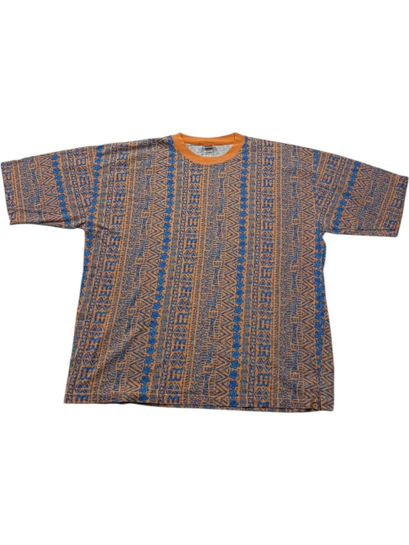 T-SHIRT GEOMETRICA VINTAGE MITRAL ARANCIONE BLU DA UOMO 3XL