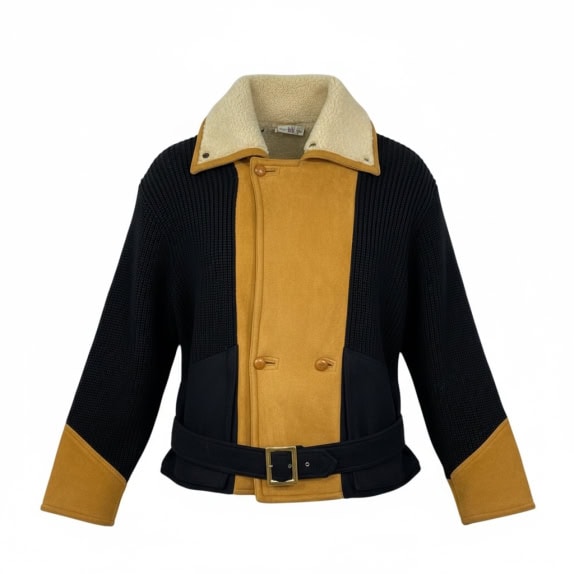 VINTAGE MORETTI GIACCA UOMO SHEARLING CON DETTAGLI LAVORATI A MAGLIA XL/XXL